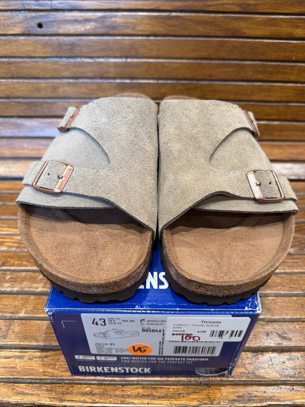 Birkenstock Taupe Suede Two-Band Slide Sandals